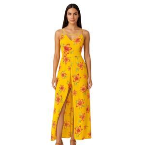 Guess Yellow Floral Sleeveless Cami Camisole Tank Skort Skirt Romper Shorts L